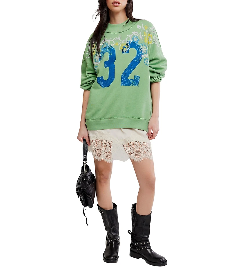 Free People Palm Spring Graphic Mock Neck Long Sleeve Pullover
