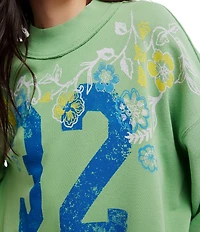 Free People Palm Spring Graphic Mock Neck Long Sleeve Pullover