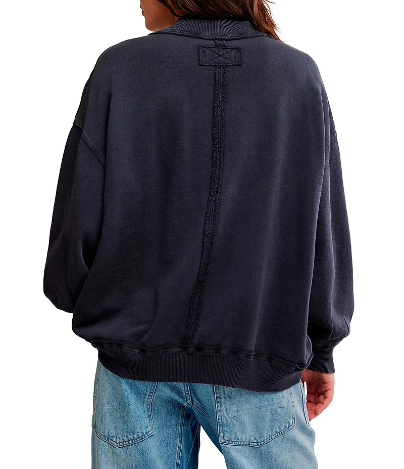 Free People Palm Spring Graphic Mock Neck Long Sleeve Pullover