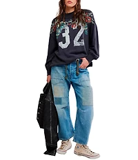 Free People Palm Spring Graphic Mock Neck Long Sleeve Pullover