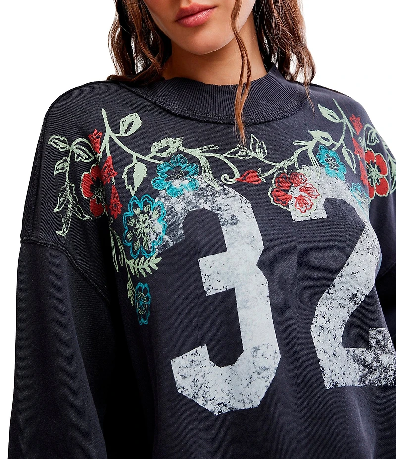 Free People Palm Spring Graphic Mock Neck Long Sleeve Pullover