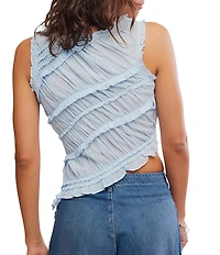 Free People Pink Sands Smocked Crew Neck Sleeveless Asymmetric Hem Tank Top