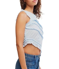 Free People Pink Sands Smocked Crew Neck Sleeveless Asymmetric Hem Tank Top