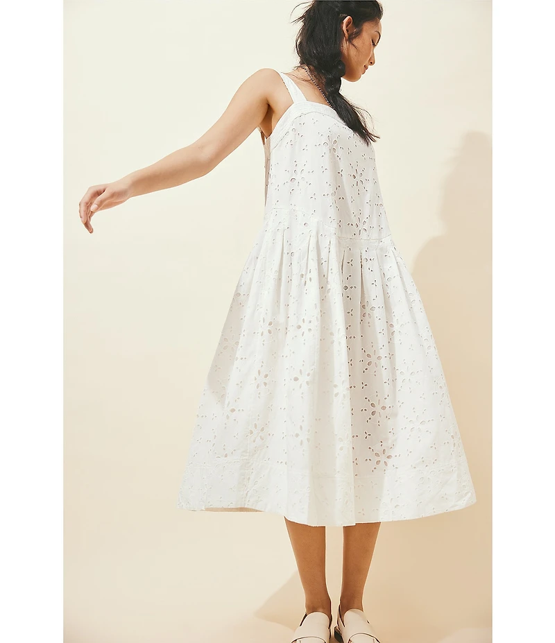 Free People Primavera Eyelet Square Neck Sleeveless Midi Dress