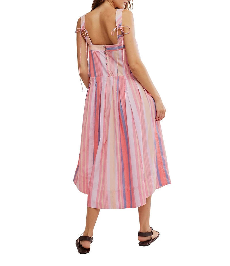 Free People Primavera Stripe Square Neck Sleeveless Midi Shift Dress