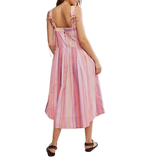 Free People Primavera Stripe Square Neck Sleeveless Midi Shift Dress