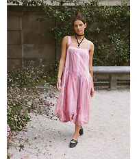 Free People Primavera Stripe Square Neck Sleeveless Midi Shift Dress