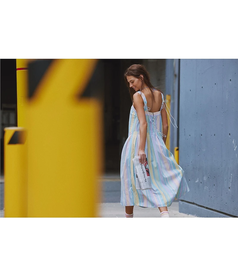 Free People Primavera Stripe Square Neck Sleeveless Midi Shift Dress