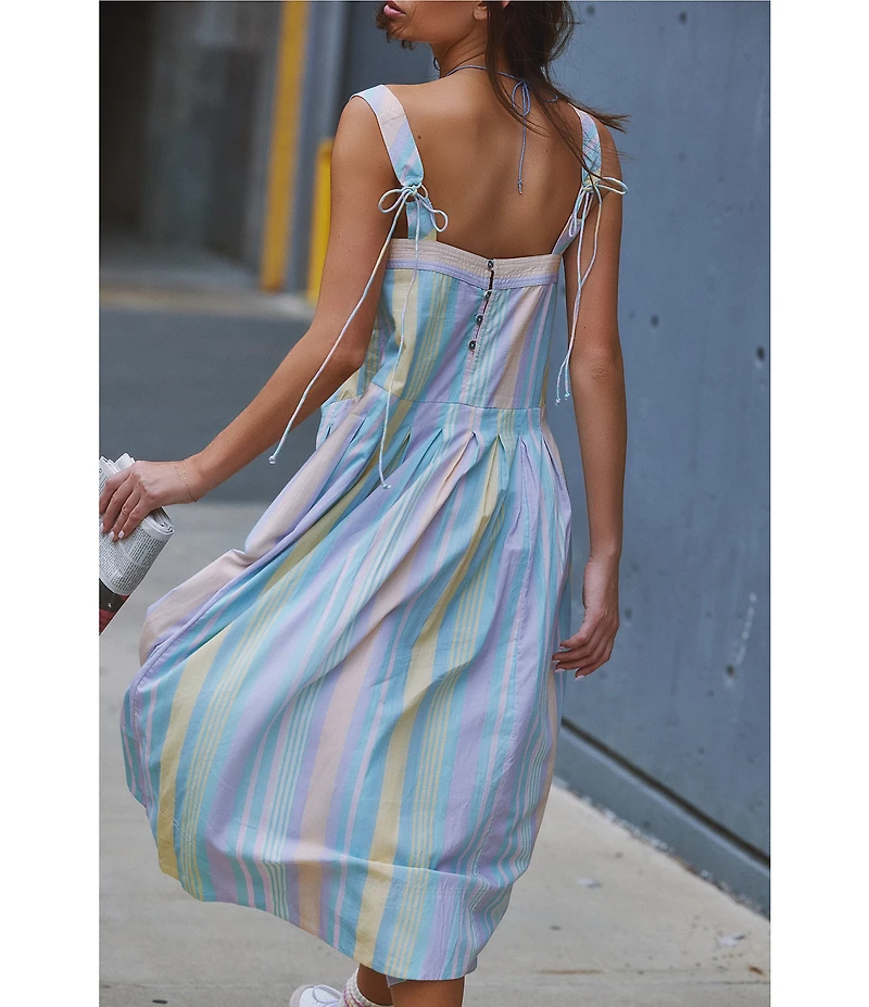 Free People Primavera Stripe Square Neck Sleeveless Midi Shift Dress