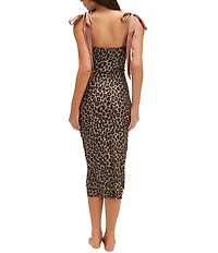 Free People Printed Got Glam Leopard Print Mesh Sleeveless Slip Midi Dress