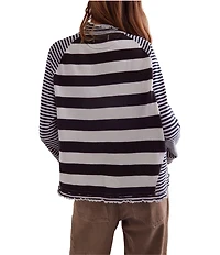 Free People Punk Playful Stripe Print Mock Neck Long Sleeve Top