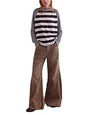 Free People Punk Playful Stripe Print Mock Neck Long Sleeve Top