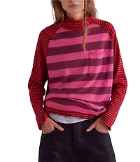 Free People Punk Playful Stripe Print Mock Neck Long Sleeve Top