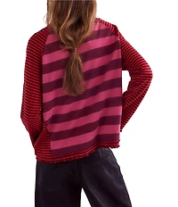 Free People Punk Playful Stripe Print Mock Neck Long Sleeve Top