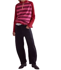 Free People Punk Playful Stripe Print Mock Neck Long Sleeve Top