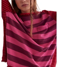 Free People Punk Playful Stripe Print Mock Neck Long Sleeve Top