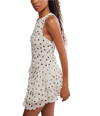 Free People Raven Dot Printed Scoop Neck Sleeveless Mini Dress