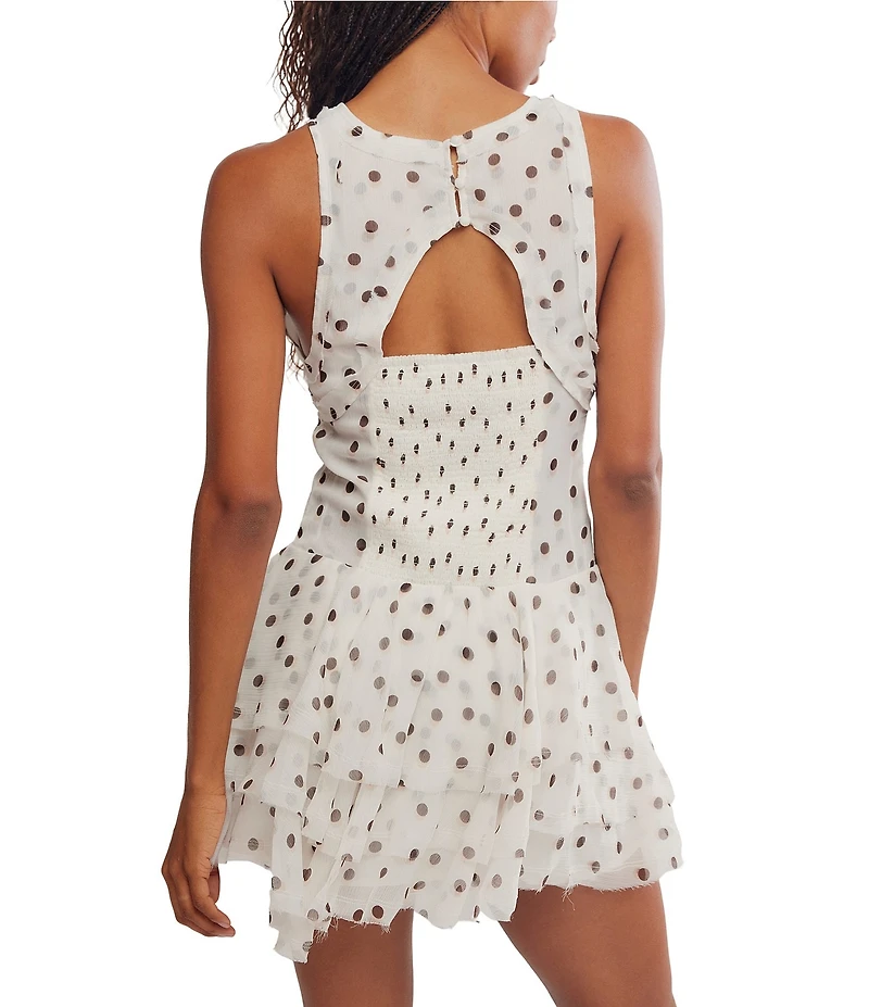 Free People Raven Dot Printed Scoop Neck Sleeveless Mini Dress