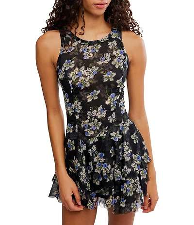 Free People Raven Floral Printed Scoop Neck Sleeveless Mini Dress