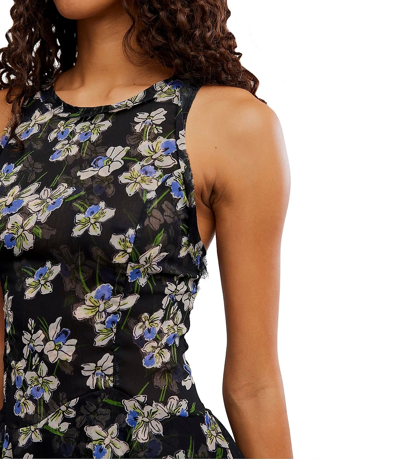 Free People Raven Floral Printed Scoop Neck Sleeveless Mini Dress