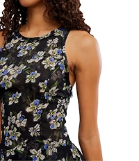 Free People Raven Floral Printed Scoop Neck Sleeveless Mini Dress