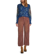 Free People Rose Bud Paisley Print Point Collar Neck Long Sleeve Button Front Blouse