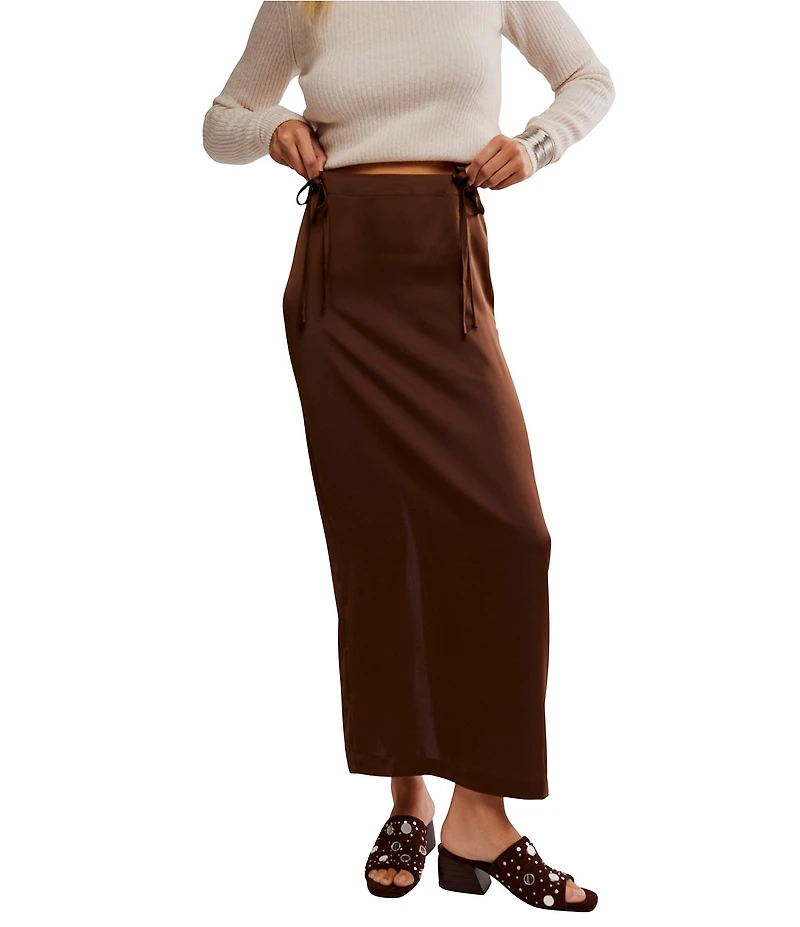 Free People Rosetto High Rise Column Maxi Satin Skirt