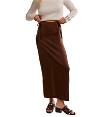 Free People Rosetto High Rise Column Maxi Satin Skirt