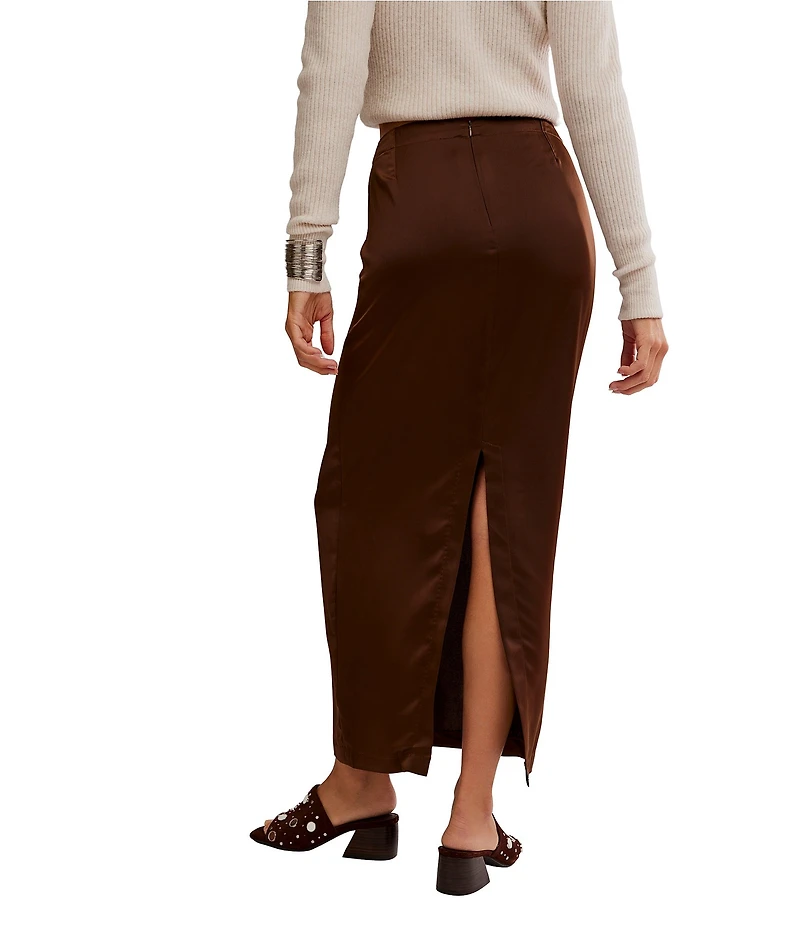 Free People Rosetto High Rise Column Maxi Satin Skirt