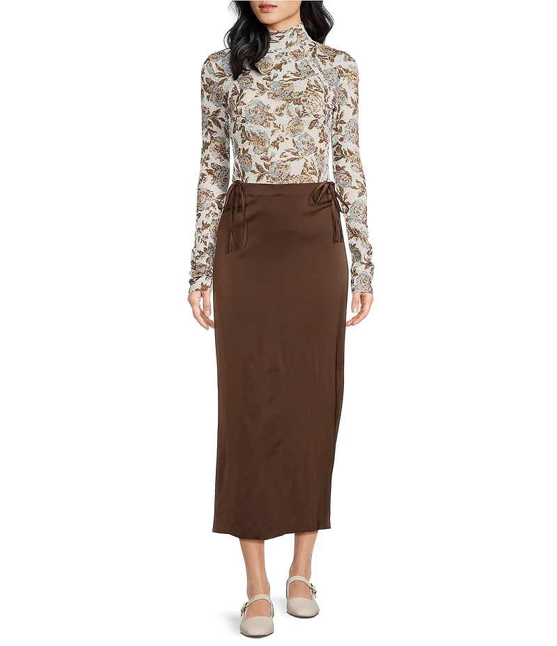 Free People Rosetto High Rise Column Maxi Satin Skirt