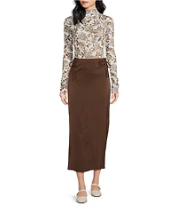 Free People Rosetto High Rise Column Maxi Satin Skirt