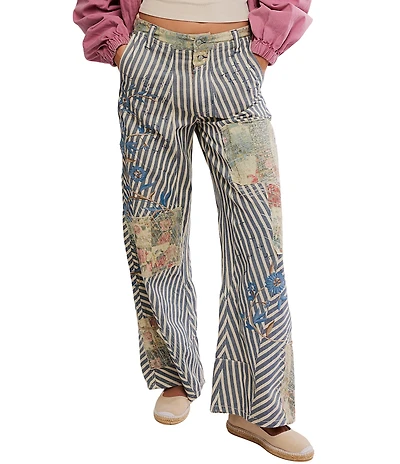 Free People Runyon Patched Striped Mid-Rise Wide-Leg Pants