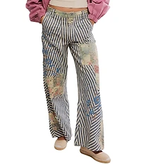Free People Runyon Patched Striped Mid-Rise Wide-Leg Pants