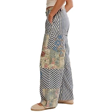 Free People Runyon Patched Striped Mid-Rise Wide-Leg Pants