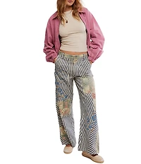 Free People Runyon Patched Striped Mid-Rise Wide-Leg Pants