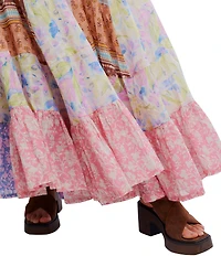 Free People Santa Eulalia Patchwork Printed Ruffle Hem A-Line Maxi Skirt