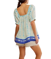 Free People Santorini Floral Printed Square Neck Short Sleeve Tunic
