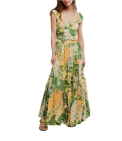 Free People Sasha Floral Print Sweetheart Neck Sleeveless Maxi Dress
