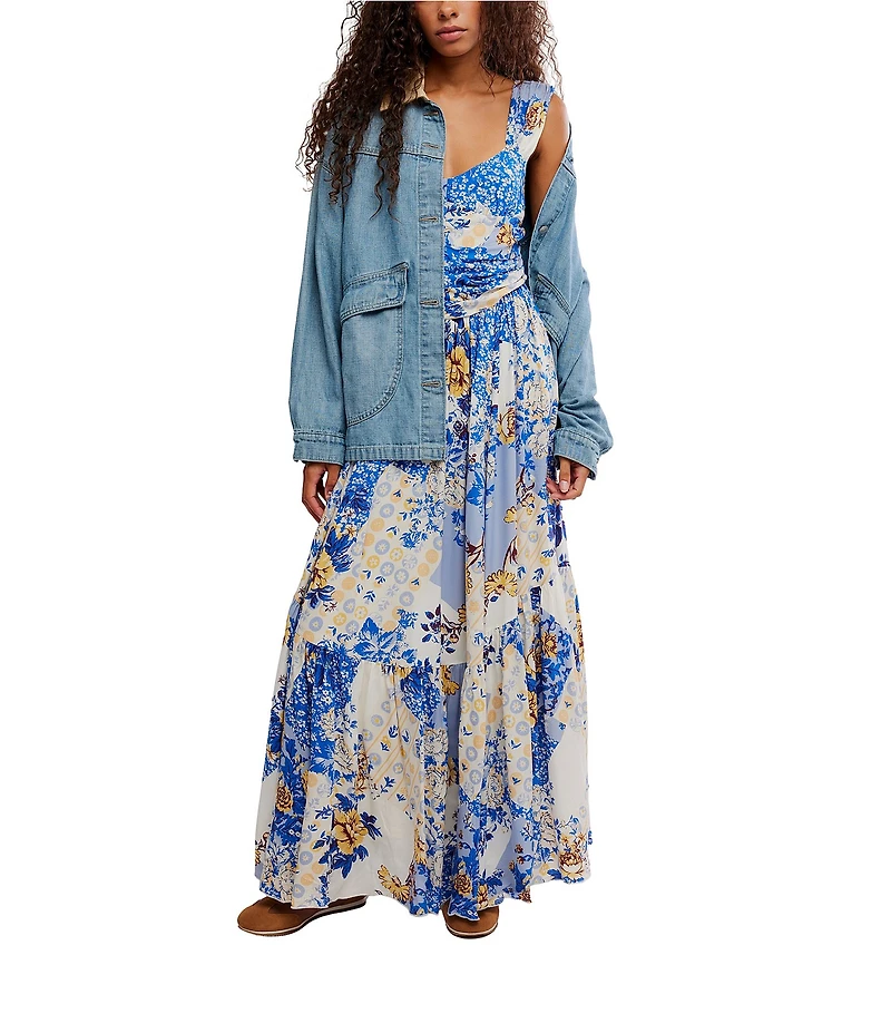 Free People Sasha Floral Print Sweetheart Neck Sleeveless Maxi Dress