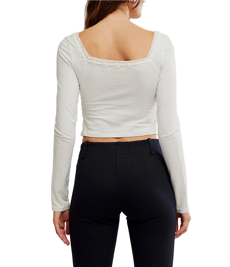 Free People Scarlet Smocked Square Neck Long Sleeve Cropped Top