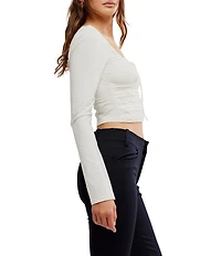 Free People Scarlet Smocked Square Neck Long Sleeve Cropped Top