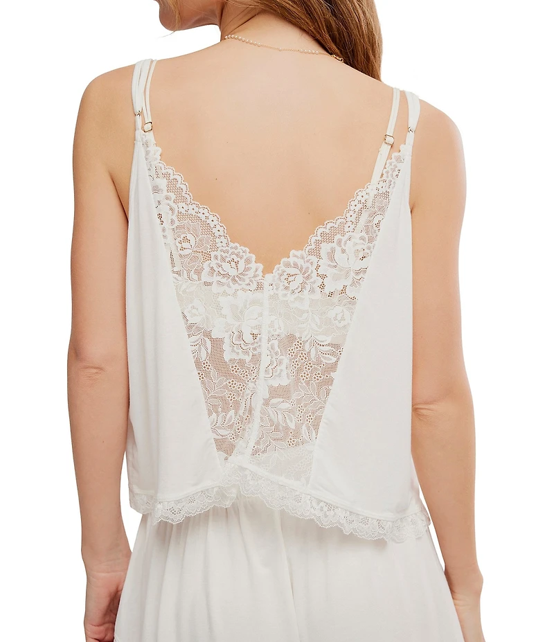 Free People Sleepless Summer Knit Sleeveless V-Neck Cami & Shorty Lace Set