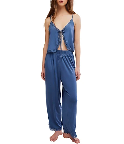 Free People Sleepless Summer Soft Knit Sleeveless V-Neck Pant Set