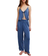Free People Sleepless Summer Soft Knit Sleeveless V-Neck Pant Set