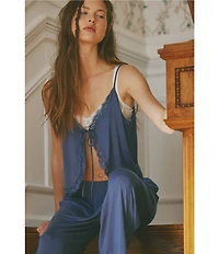 Free People Sleepless Summer Soft Knit Sleeveless V-Neck Pant Set