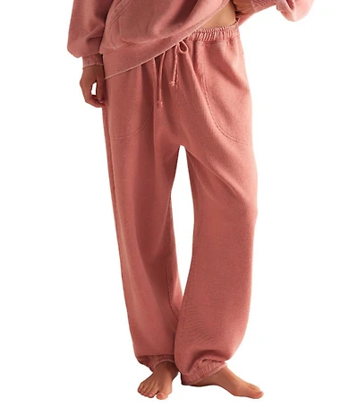 Free People Slow It Down Plush Cotton Blend Drawstring Tie Coordinating Lounge Joggers