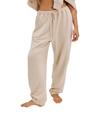Free People Slow It Down Plush Cotton Blend Drawstring Tie Coordinating Lounge Joggers