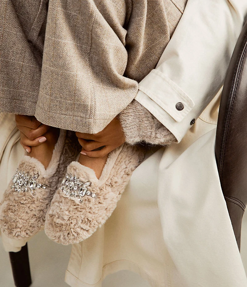 Free People Slumber Party Rhinestone Ornamented Faux Fur Slippers