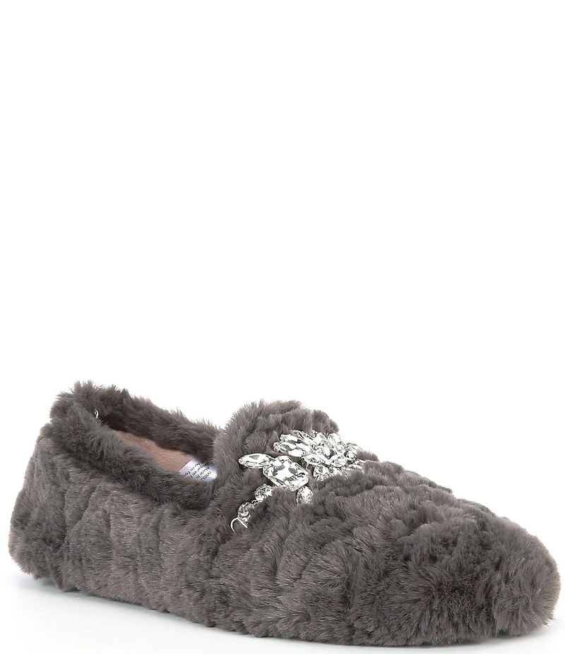 Free People Slumber Party Rhinestone Ornamented Faux Fur Slippers