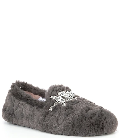 Free People Slumber Party Rhinestone Ornamented Faux Fur Slippers